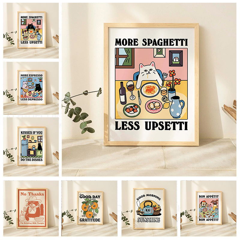 Coffee Tea Poster - More Spaghetti & Less Regretful Cat