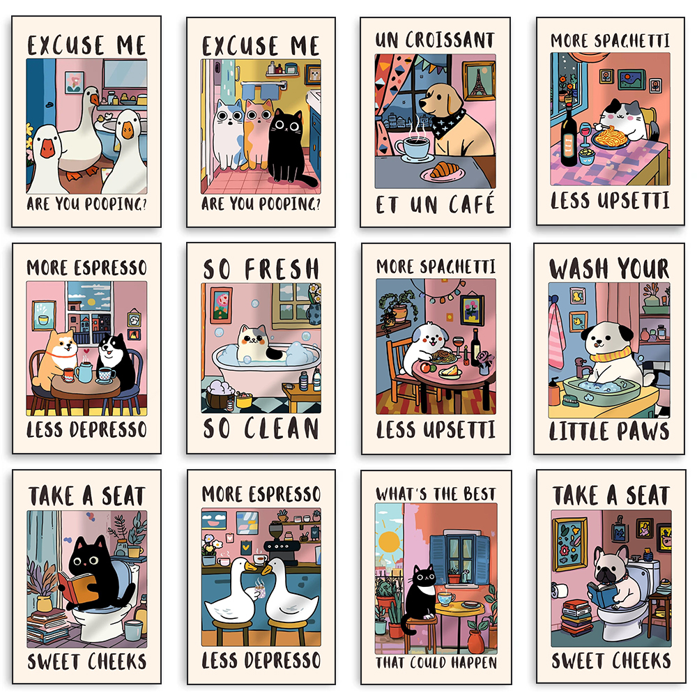 Cute Animals Canvas Printed Po - Coffee Tea Poster review and price