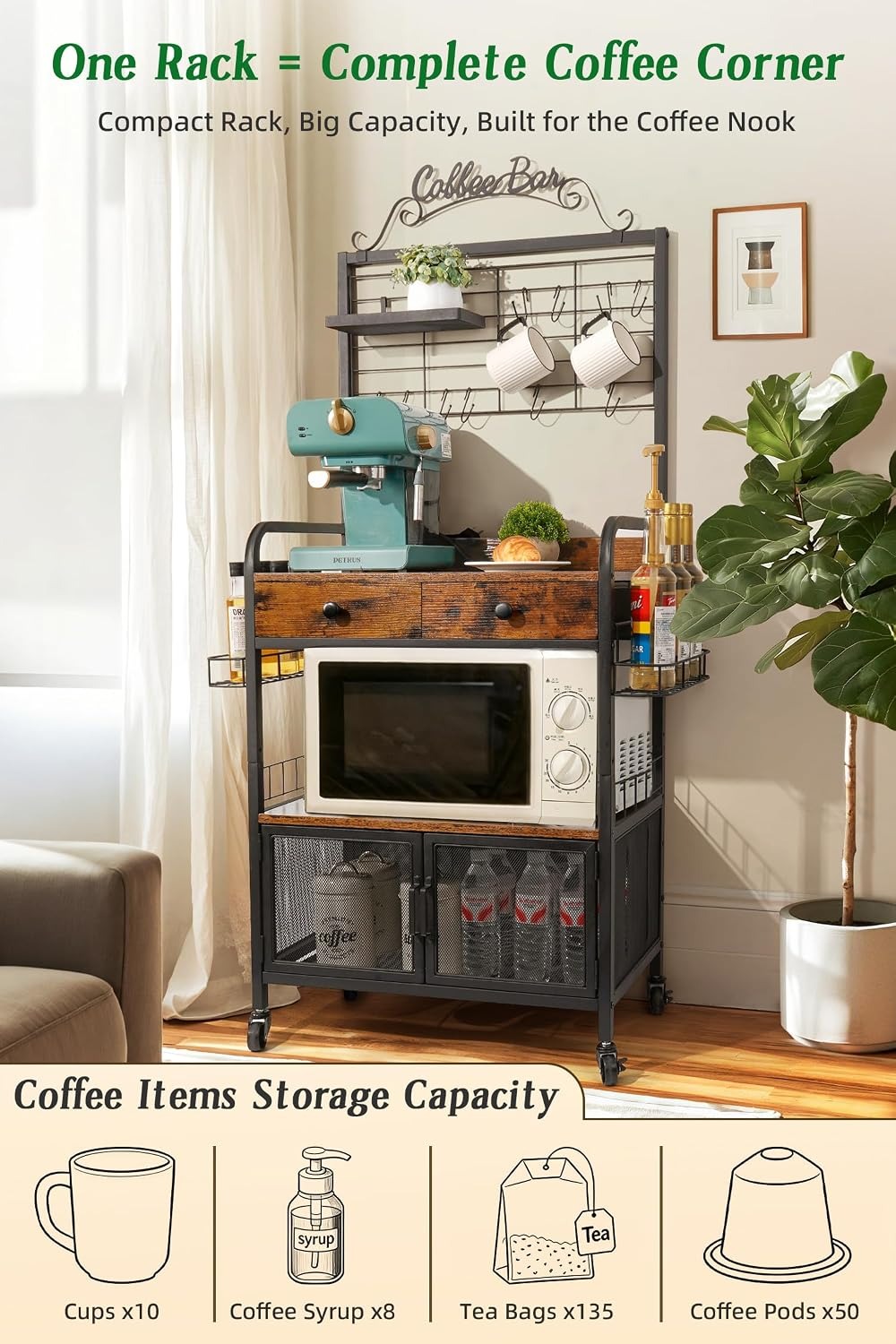 Rolling Coffee Bar Cart for Sm - Coffee Tea & Company review and price