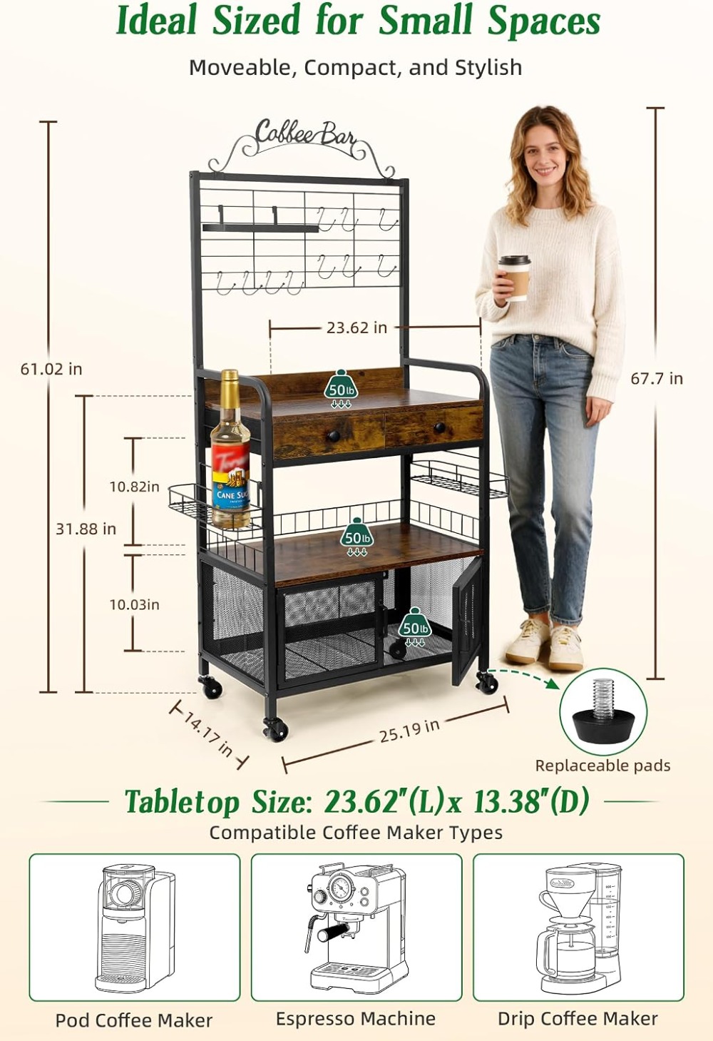 Rolling Coffee Bar Cart for Sm - Coffee Tea & Company review and price