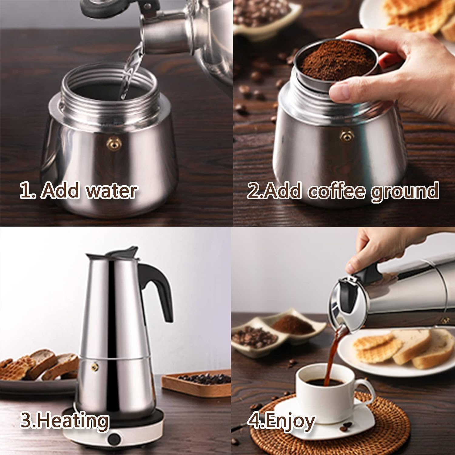 4/6/9 Cups Moka Pot Caffe Mach - Coffee Tea Mugs review and price